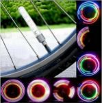 Picture of 2-Pack LED Bike Wheel Lights – 5 Neon Flashing Tire Valve Spoke Lights, 7 Modes – Bicycle Tire Flash Lamps for Night Riding Safety 