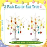 Picture of 2-Pack Easter Decorations – 36PCS Colorful Easter Egg Ornaments with LED Lights – White Tabletop Easter Twig Tree for Spring & Holiday Home Decor