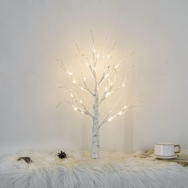 Picture of 2FT White Twig Tree with LED Lights – Tabletop Birch Tree with 24 Warm White LEDs – Battery-Operated for Home, Party, Wedding, Easter & Christmas Decor