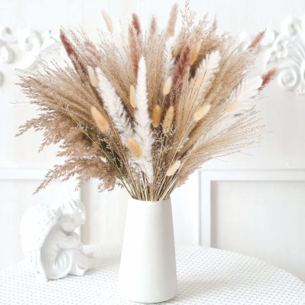 Picture of 85PCS Artificial Pampas Grass – Fluffy Dried Pampas Grass & Decorative Flowers (43cm) for Boho Home, Living Room & Wedding Décor