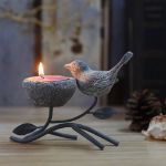 Picture of Metallic Votive Candle Holders – Decorative Tealight Stands with Bird, Nest & Tree Design – Vintage Centerpiece for Home & Table Décor (Grey Black)