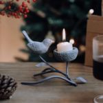 Picture of Metallic Votive Candle Holders – Decorative Tealight Stands with Bird, Nest & Tree Design – Vintage Centerpiece for Home & Table Décor (Grey Black)