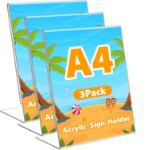 Picture of A4 Acrylic Sign Holder Poster Menu Holder, 3Pack L-Shaped Perspex Display Stands for Table, Counter, Restaurant, Hotel, Office, Store, Desktop Leaflet Sign Holder