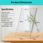 Picture of A4 Acrylic Sign Holder Poster Menu Holder, 3Pack L-Shaped Perspex Display Stands for Table, Counter, Restaurant, Hotel, Office, Store, Desktop Leaflet Sign Holder