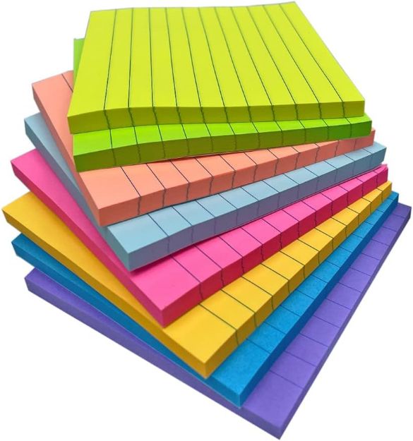 Picture of 4 x 4 Inches Lined Sticky Notes for Post,8 Bright Colors Self-Stick Notes, 50 Sheets Per Pad, 8 Pads, 400 Sheets Total