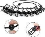 Picture of Portable Travel Clothesline - Adjustable Elastic Travel Camping Retractable Clothesline with 12pcs Clips for holidays, travel, camping, outdoor balcony(Black)