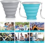 Picture of  2 Pack Silicone Foldable Cups, Portable Collapsible Travel Mugs with Plastic Sealing Lid, Space Saving Reusable Retractable Cups 